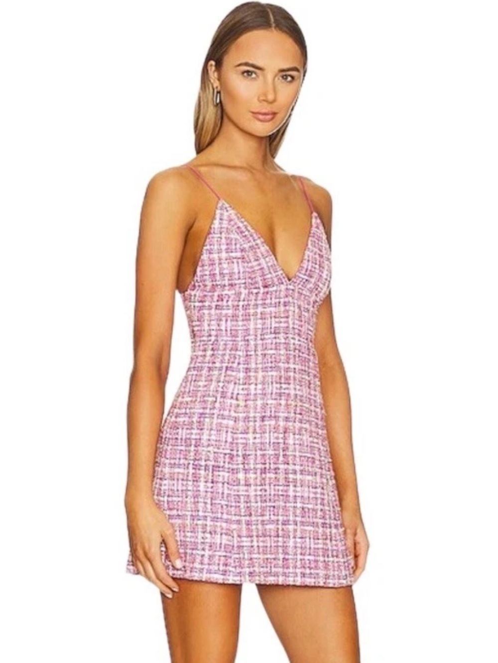 House of Harlow 1960 Candy Pink Tweed Midi Dress